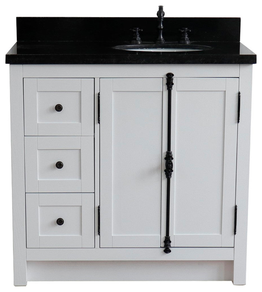37" Vanity, Glacier Ash, Black Galaxy Top, Right Doors/Right Oval Sink