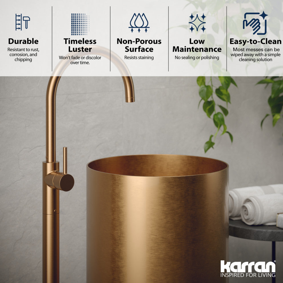 Karran Cinox Stainless Steel Round Pedestal Sink, Brushed Copper