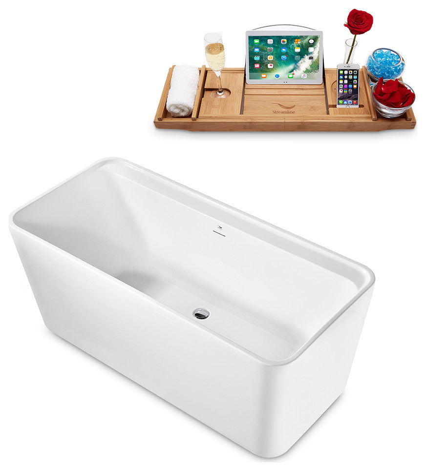 59" Streamline Freestanding Tub and Tray With Internal Drain