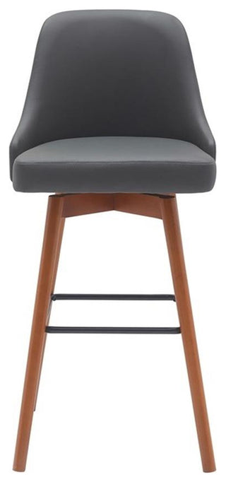 Armen Living Sicily 30" Swivel Wood & Faux Leather Bar Stool in Walnut/Gray