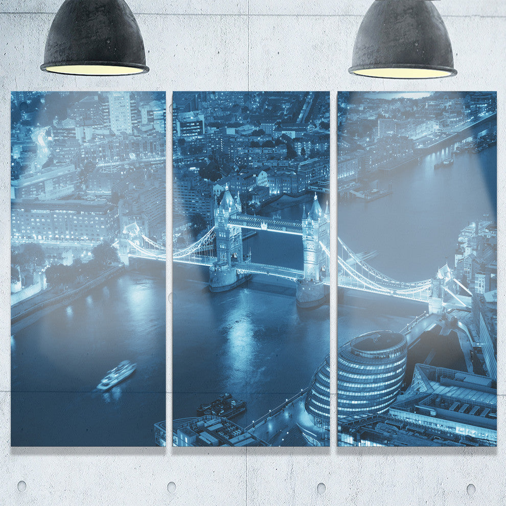 "Blue London Night Aerial View" Metal Wall Art, 3 Panels, 36"x28"