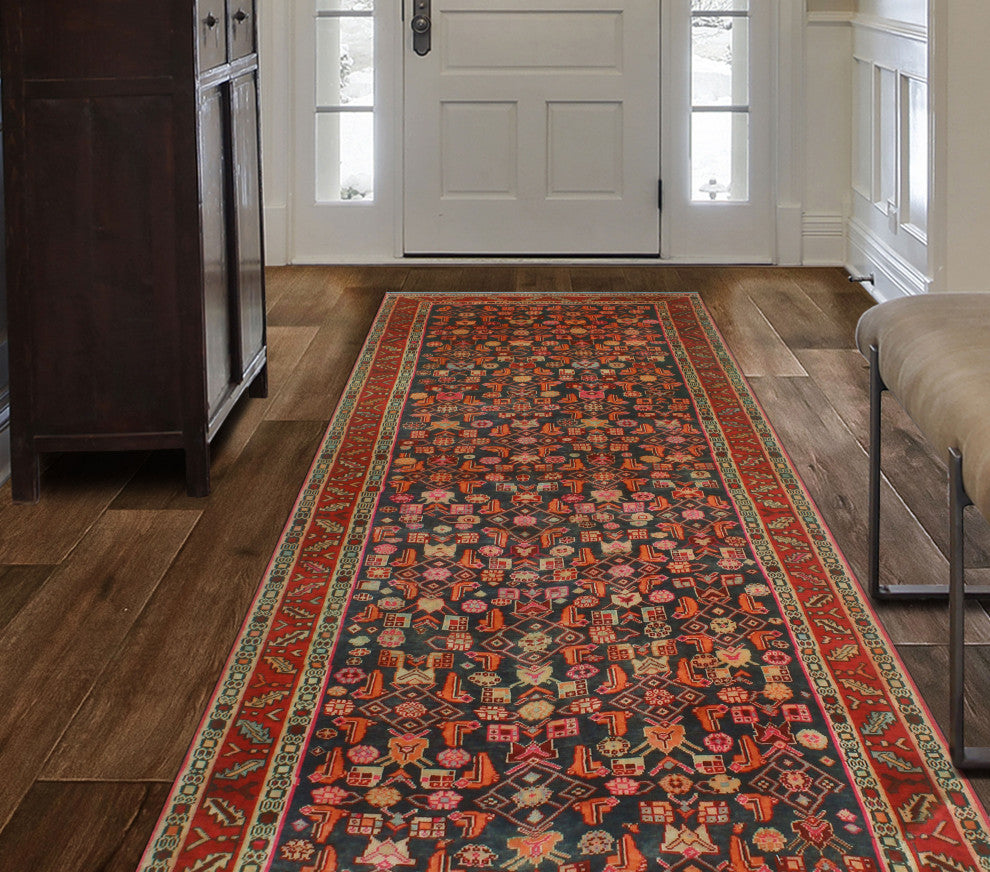 Fine Vintage Distressed Sofian Charcoal/Red Runner, 4'3x9'6