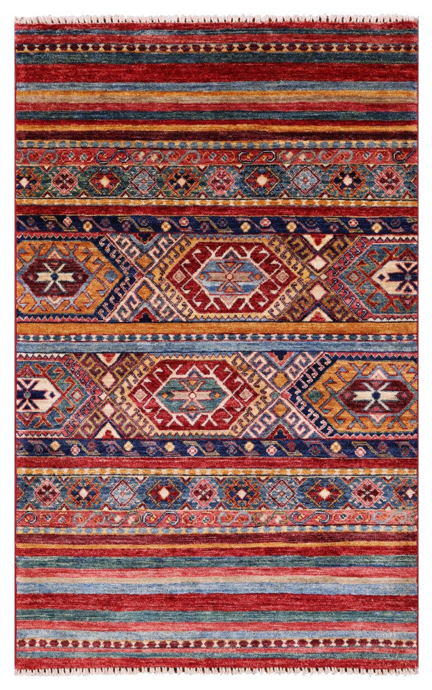 Hand-Knotted Khorjin Super Kazak Wool Rug 3' 2" X 5' 1" Q10805
