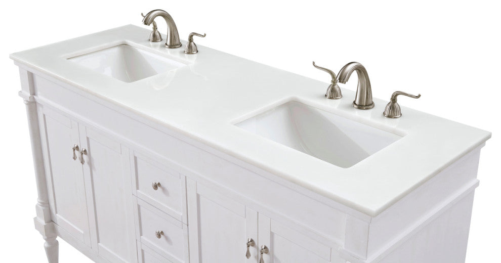 Home Living 60" Single Vanity, Antique White With Engineered Marble Top