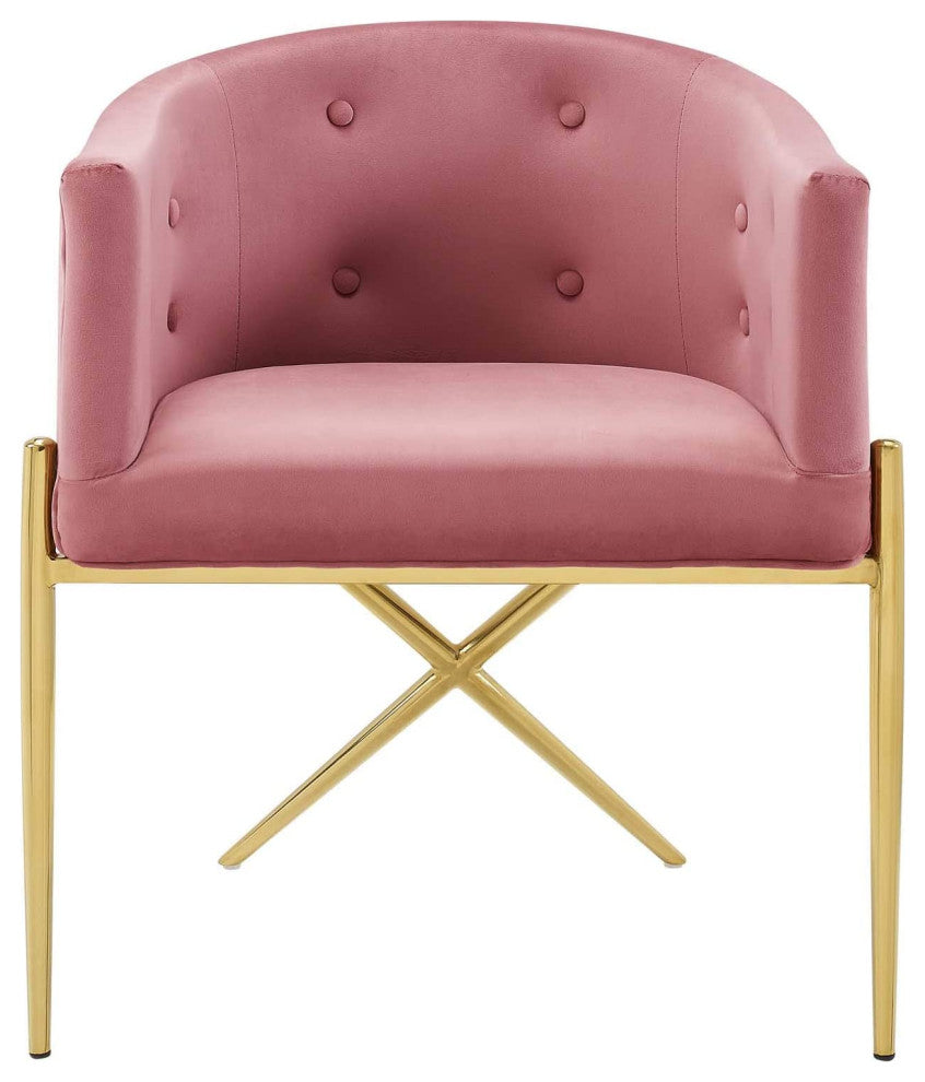 Modern Dining Chair, Golden Frame With Velvet Seat & Curved Back, Dusty Rose