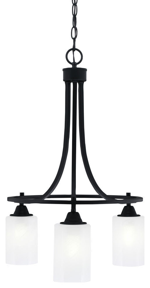 Paramount Downlight 3-Light Chandelier, Matte Black, 4" White Marble Glass