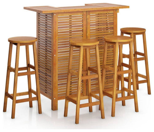 vidaXL Patio Bar Set 5 Piece Dining Table Set Bar Table Solid Wood Acacia