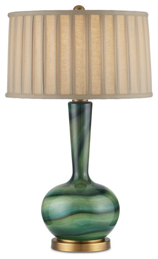 One Light Table Lamp, Green/Antique Brass