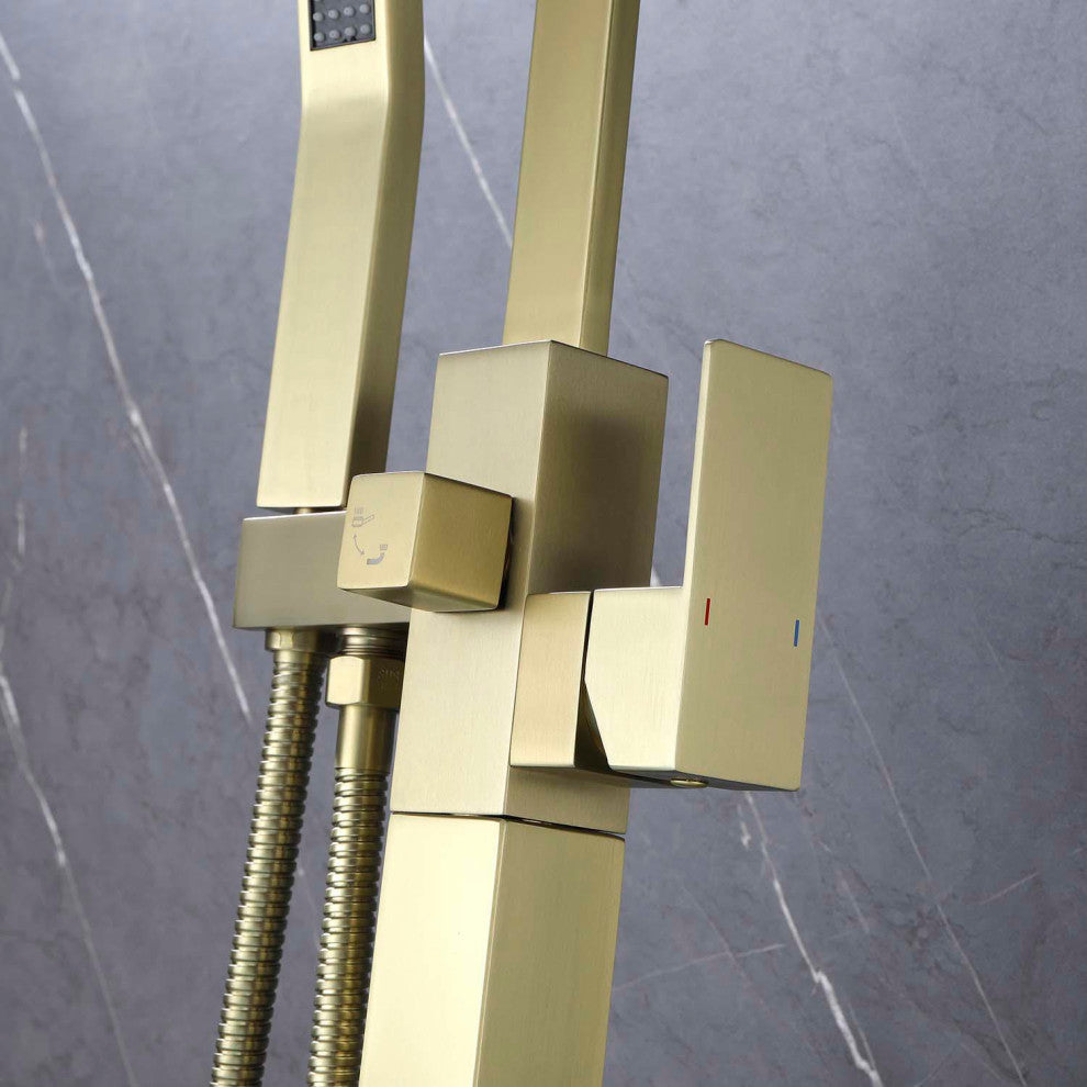 Givingtree Free Standing Single Handle Bathtub Faucet, Matte Black, Gold
