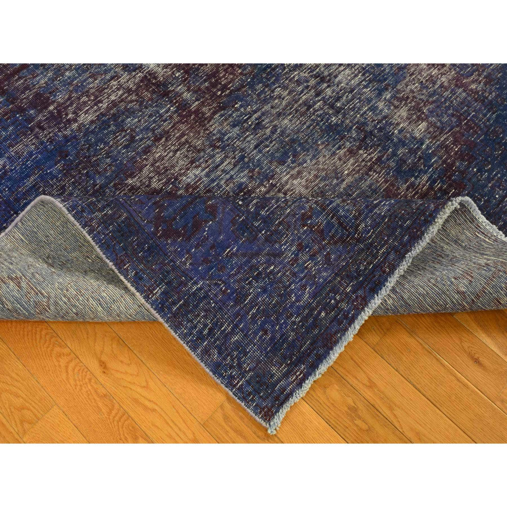 Purple, Overdyed Persian Viss Design Soft Wool Hand Knotted Rug, 6'10"x10'1"