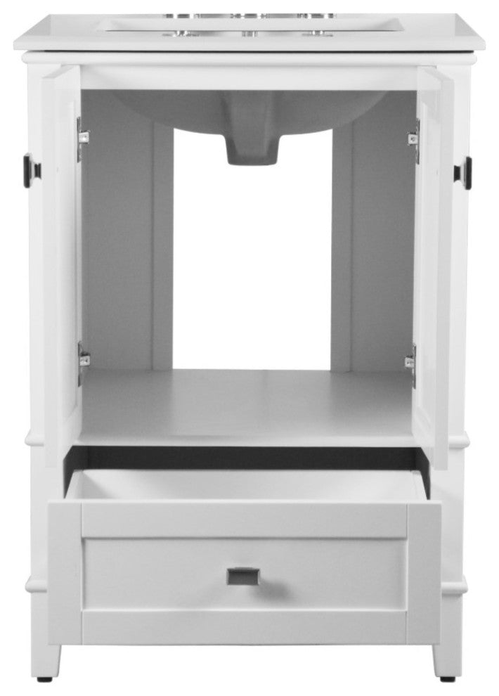 25" Single Vanity, White With Engineered Stone Top