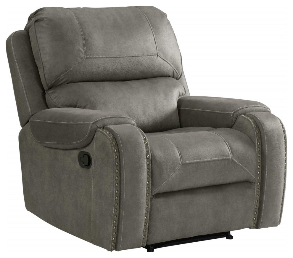 41" Wide Recliner, Reclining Chair, Nailheads, Easy To Clean Gray Fabric