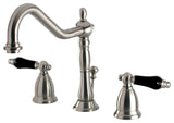 Widespread Lavatory Faucet,Black Porcelain Lever Handle,Satin Nickel