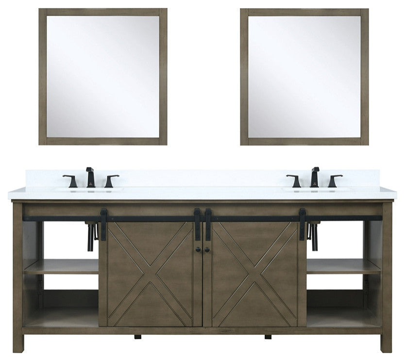 Marsyas 80" Double Vanity, No Top and 30" Mirrors, Rustic Brown