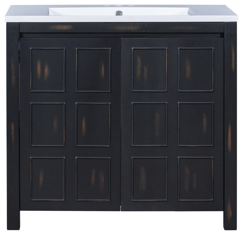36 inch Freestanding Bath Vanity in Retro Espresso with White Resin Top