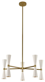 Milo 5 Arm Chandelier, White and Vintage Brass