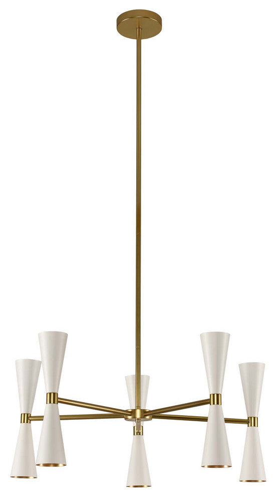 Milo 5 Arm Chandelier, White and Vintage Brass