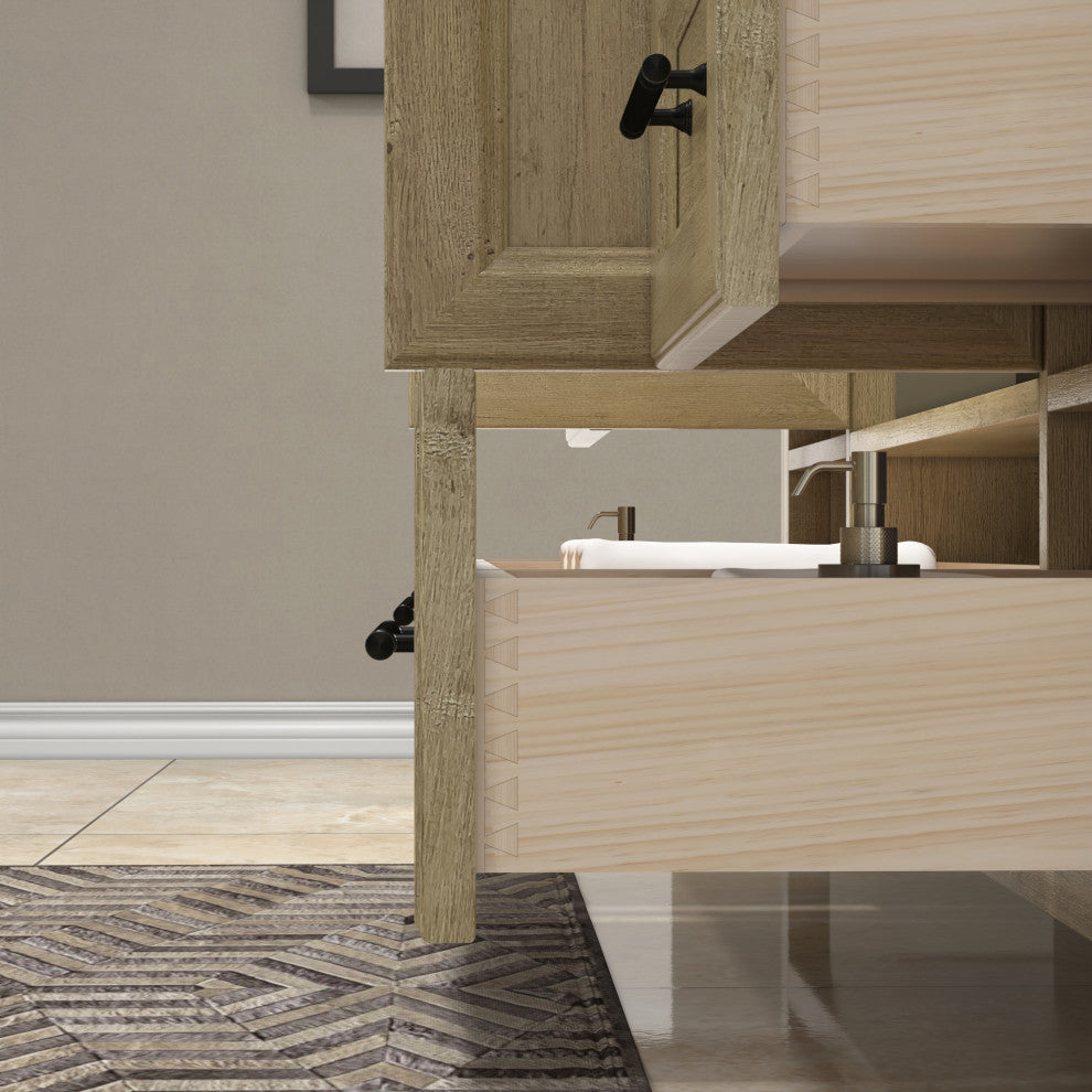 VIV 36" Solid Wood Freestanding Bathroom Vanity, Left Side Drawers, Oak