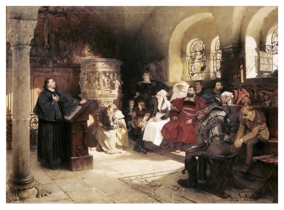 "Martin Luther Preaches In Wartburg" Digital Paper Print by Hugo Vogel, 24"x18"
