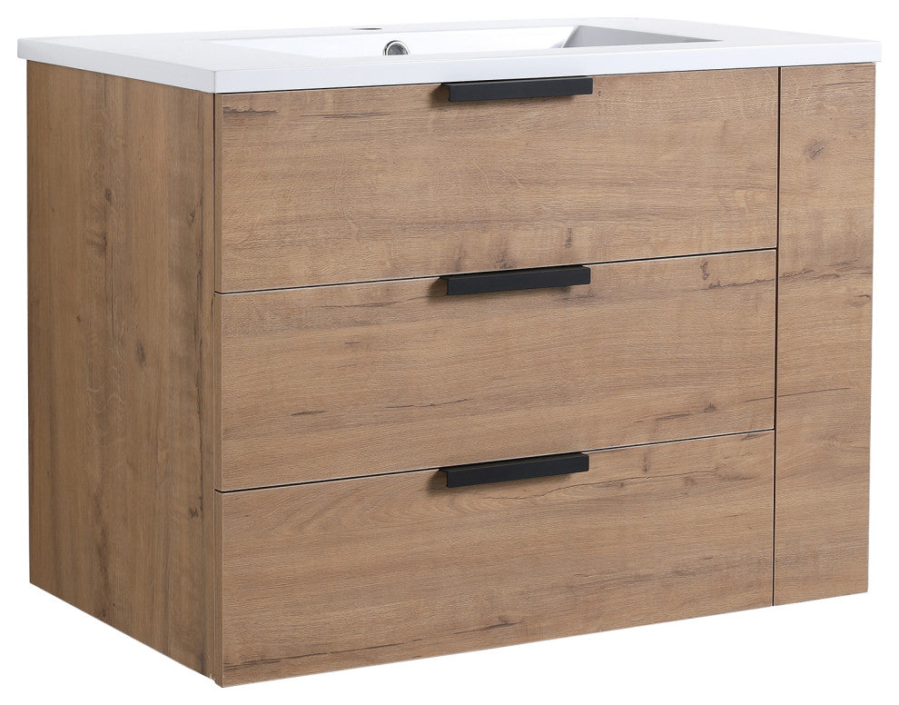 30 Inch Wall Mounted Plywood Bathroom Vanity with Resin Basin and Drawers