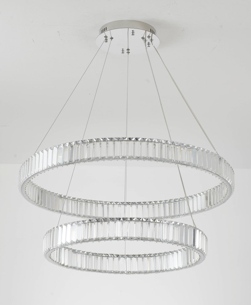 2 Tier Clear Crystal Halo Ring Chandelier With Chrome Hardware