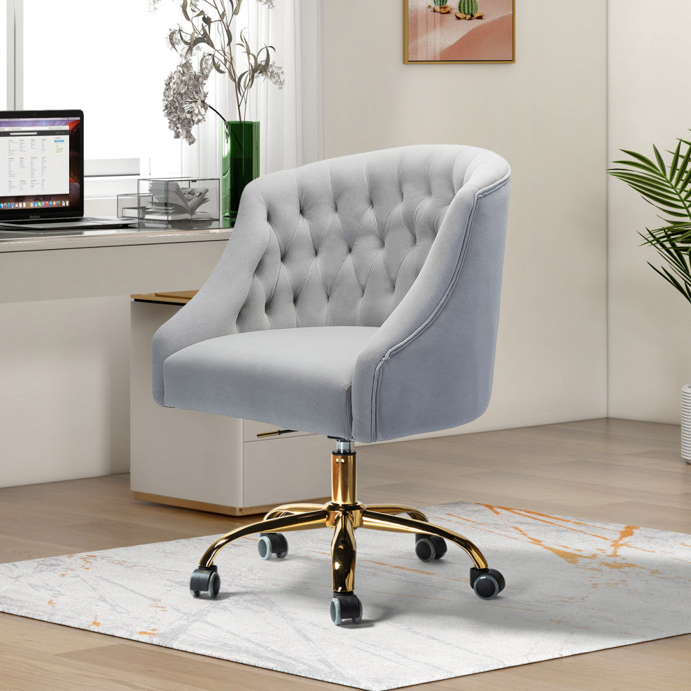 Home Office Swivel Chair with Button-Tufted Back, Gray