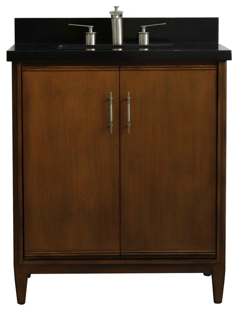 31" Single Sink Vanity, Walnut Finish With Black Galaxy Granite