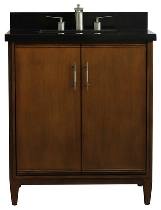 31" Single Sink Vanity, Walnut Finish With Black Galaxy Granite