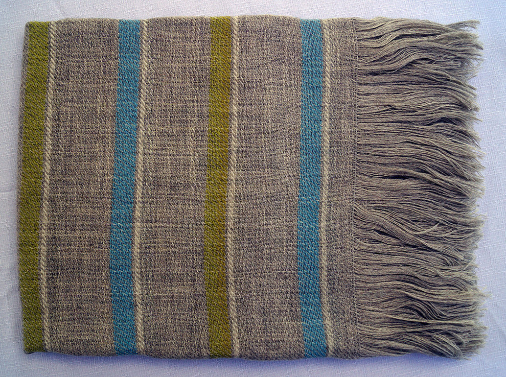 Wool Throw Blanket, Blue and Lime Stripes