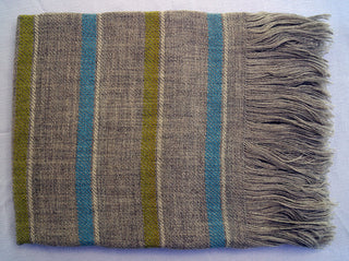 Wool Throw Blanket, Blue and Lime Stripes