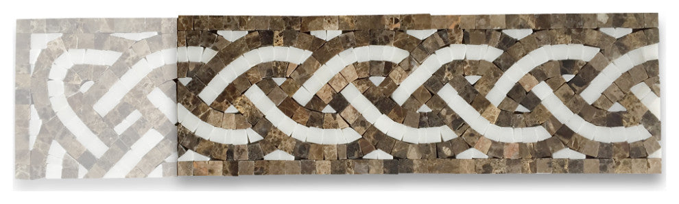 Marble Mosaic Border Listello Tile Braid White Jade 4x12 Polished, 1 piece
