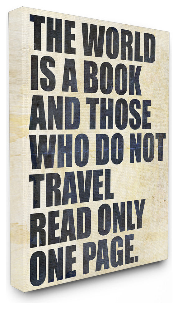 "The World Is A Book Distressed" Stretched Canvas Wall Art