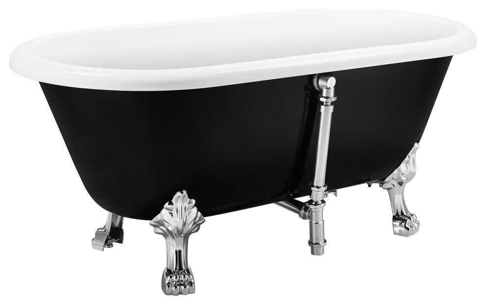 59" Acrylic Roll-Top Clawfoot Non-Whirlpool Bathtub, Black
