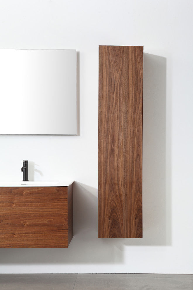 FIGURE Walnut Wall Mount Modern Bathroom Side Cabinet, 13"