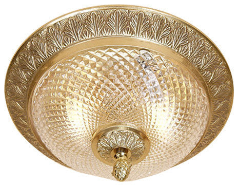 Small Cast Brass Flush Mount With Crystal Glass, Pewter