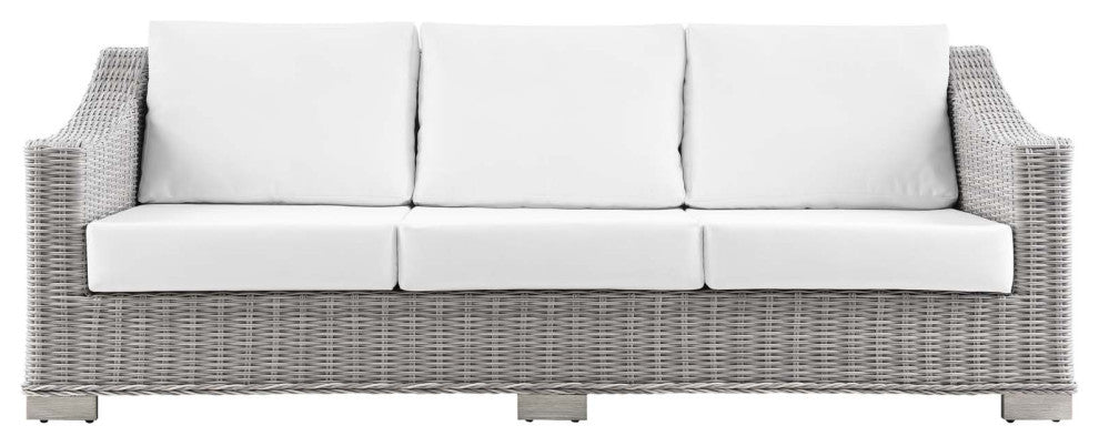 Conway Outdoor Patio Wicker Rattan Sofa Light Gray White