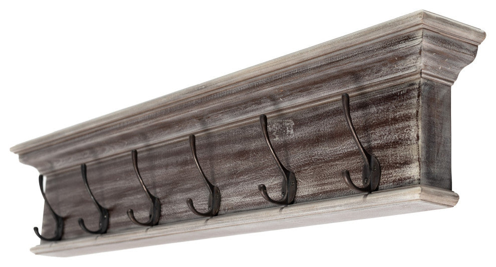 Rustic Natural Wash Wood Six Hook Hanging Coat Rack