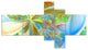 Yellow Fractal Exotic Plant Stems, Abstract Canvas Art Print, 60"x32", 5 panels