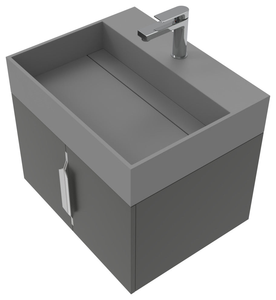 CastelloUSA Amazon 24" Wall Mounted Bathroom Vanity Set, Black, Gray Top, Brushed Nickel