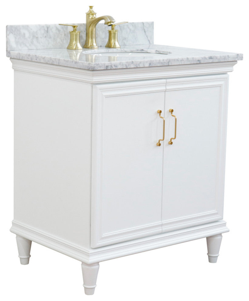 31" Single Vanity, White Finish With White Carrara And Oval Sink