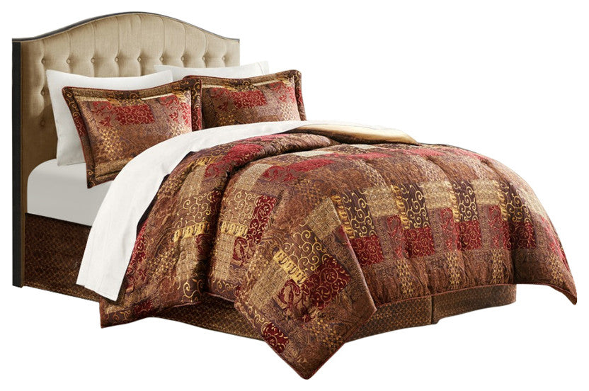 Croscill Galleria Traditional Patchwork 4-Piece Comforter Set, Red, Queen