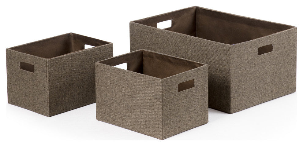 3-Piece Set Linen Look Covered Cardboard Rectangle Storage Bins, Taupe