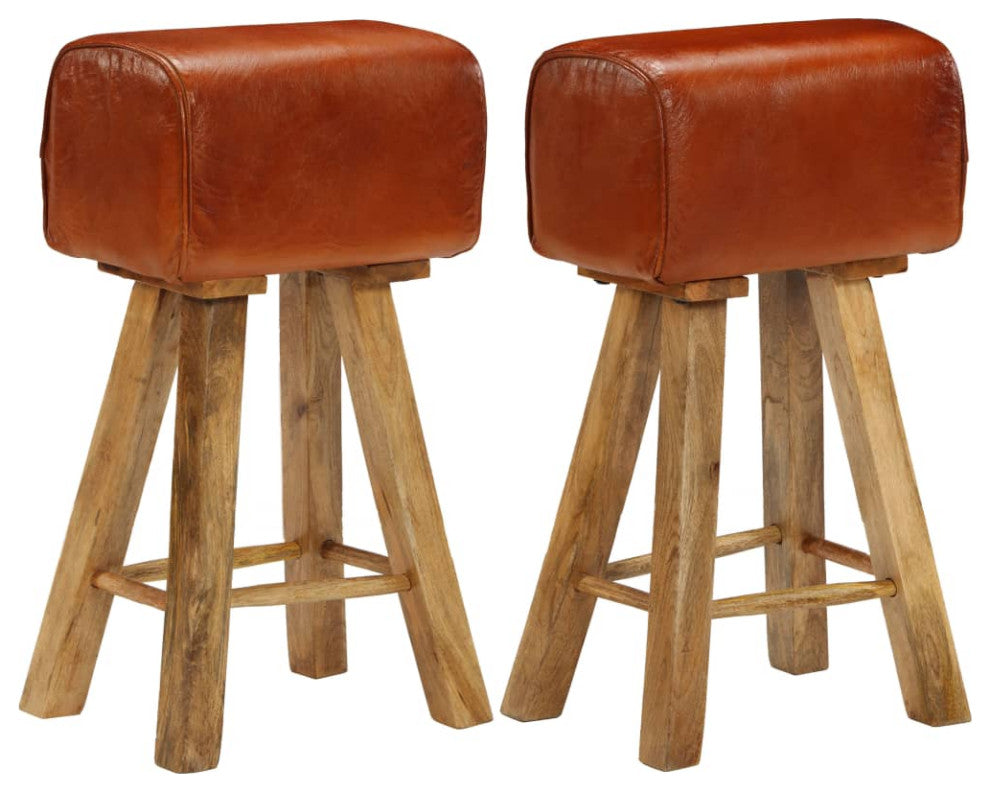 vidaXL Bar Chairs 2 pcs Real Leather and Solid Mango Wood