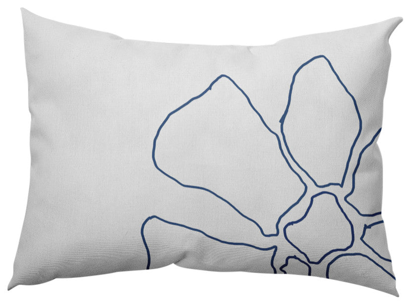 Petal Lines Decorative Lumbar Pillow, Blue/White, 14x20"