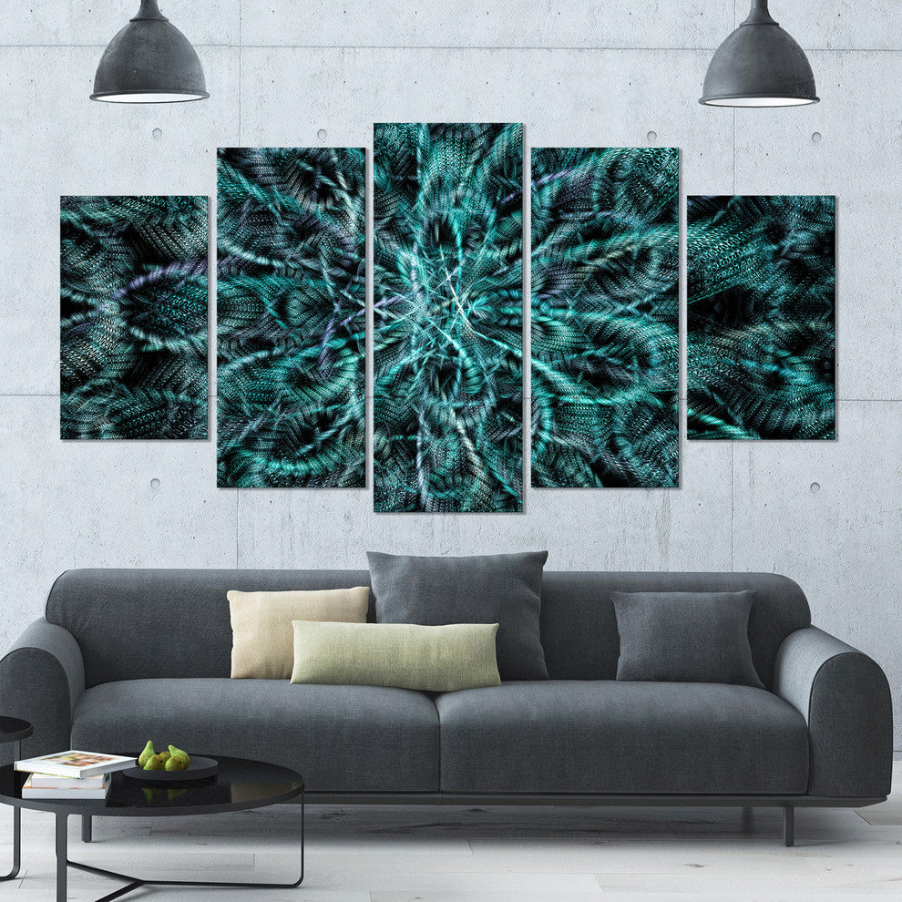 Unusual Starry Fractal Metal Grill, Abstract Canvas Wall Art, 60"x32", 5 Panels