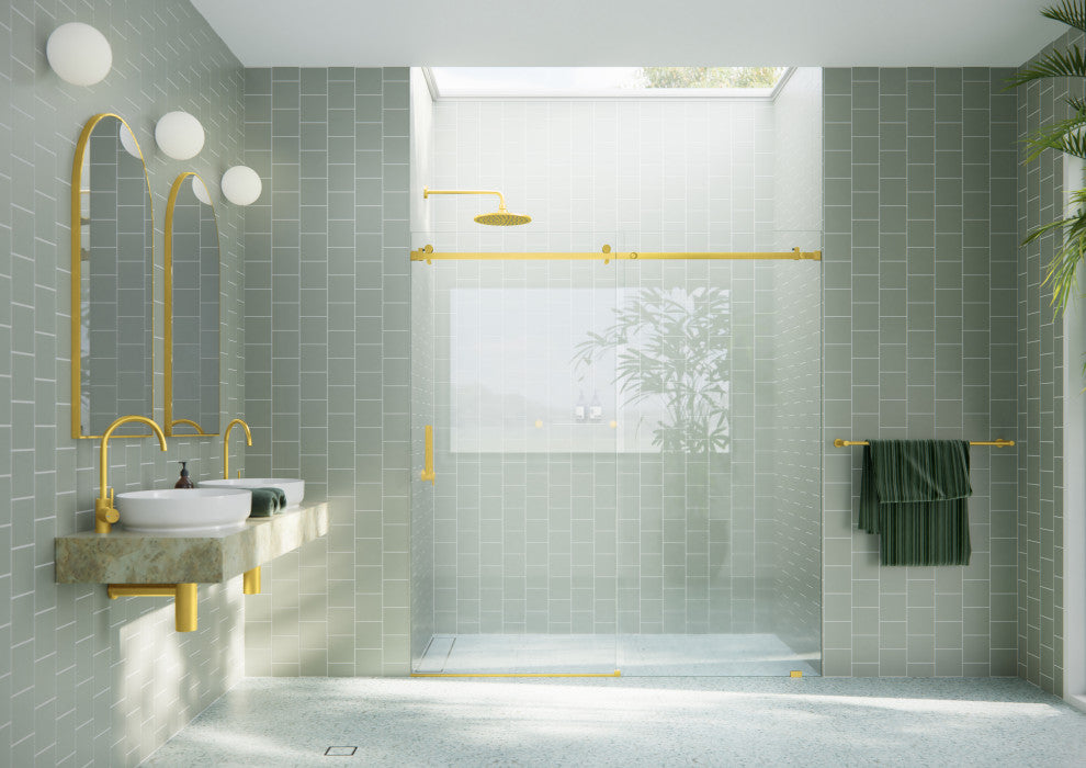 64-68"x78" Frameless Sliding Shower Door With Square Hardware, Satin Brass