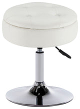 Storage Swivel PU Leather Vanity Stool, White With Removeable Tray