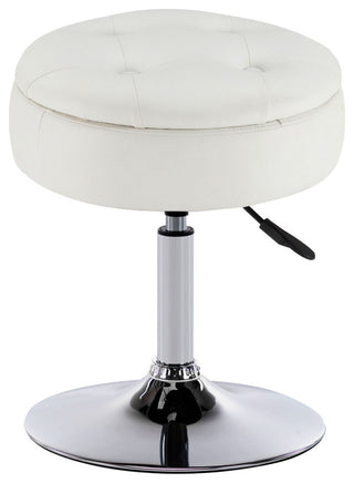 Storage Swivel PU Leather Vanity Stool, White With Removeable Tray