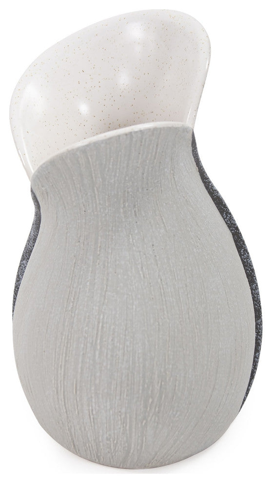 Modern Organic Two Tone Gray Speckle Low Ceramic Vase