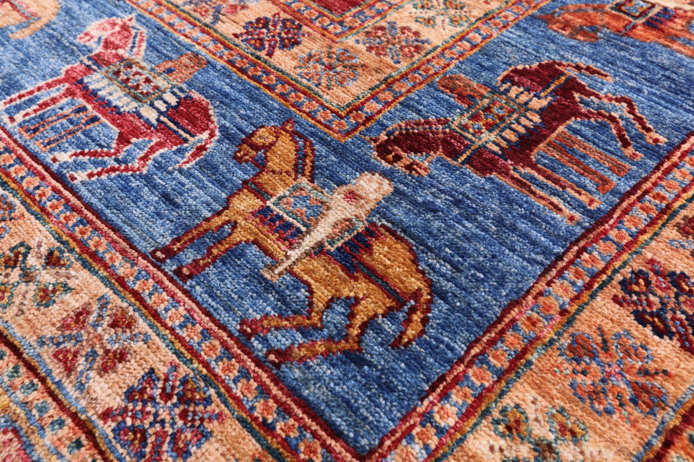 6' 7" X 9' 6" Handmade Antiqued Pazyryk Historical Design Wool Rug Q10915